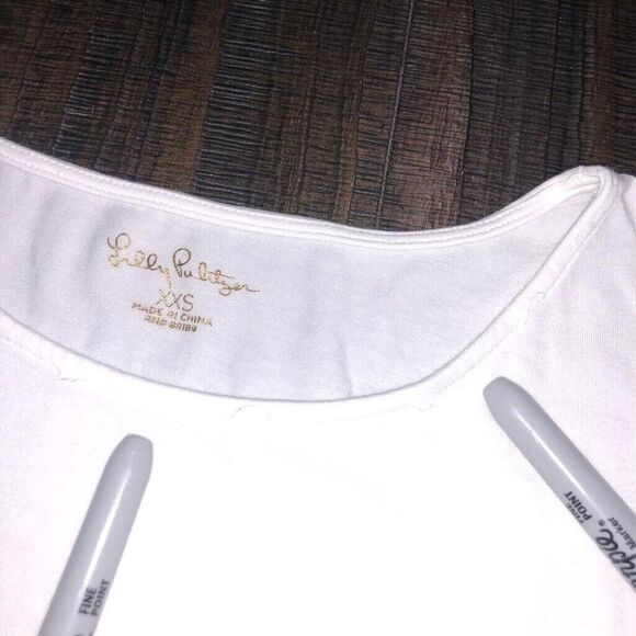 Lilly Pulitzer Womens Size 2XS Shirt Hayes Top Short Sleeved Scoop Neck White - Picture 8 of 8